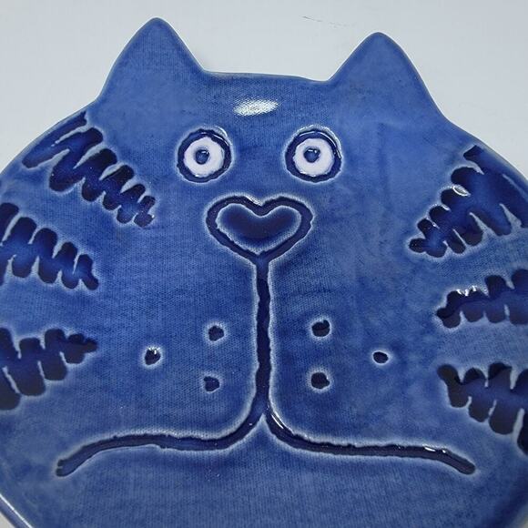 Signed Handmade Cheshire Cat Pottery Plate Trinket Dish Decor 1989 Signed - Picture 7 of 8